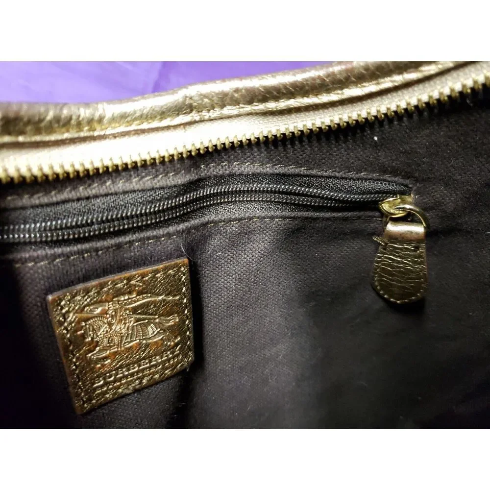 Burberry vintage Hob Beige/Gold Haymarket‎ Check Coated ,Leather Pleated